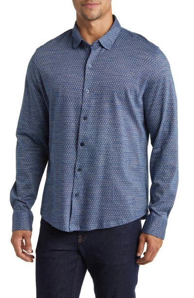Robert Barakett Davin Geo Pattern Knit Button-up Shirt In Blue