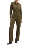 Mango Long Sleeve Utility Jumpsuit In Khaki