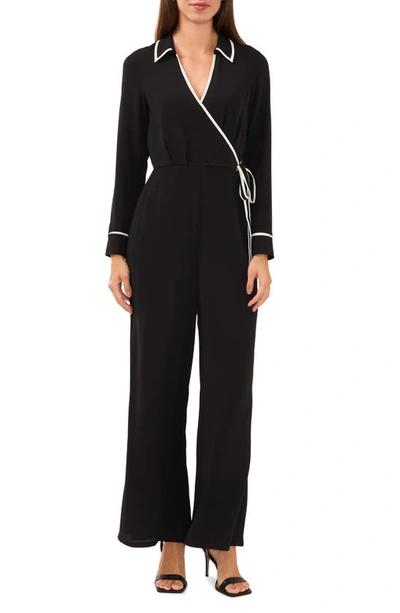 Halogen Contrast Piping Long Sleeve Jumpsuit In Rich Black