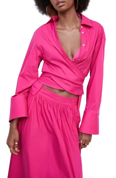 Mango Tie Back Wrap Shirt In Fuchsia