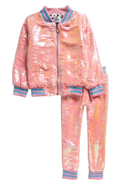 Lola & The Boys Kids' Bomber Jacket & Joggers Set In Pretty In Pink
