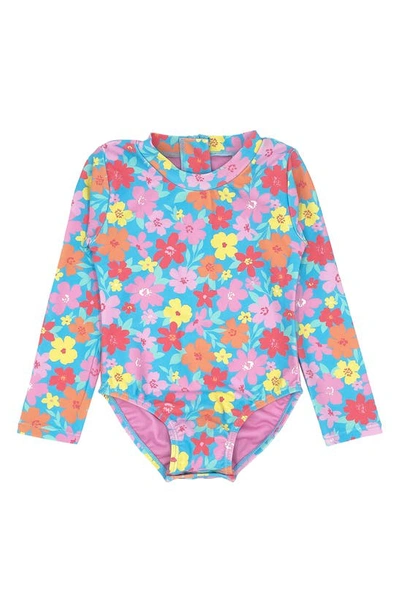 Feather 4 Arrow Babies' Wave Chaser Long Sleeve One-piece Rashguard Swimsuit In Blue Grotto