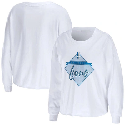 Wear By Erin Andrews White Detroit Lions Domestic Cropped Long Sleeve T-shirt