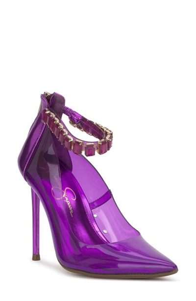 Jessica Simpson Samiyah Embellished Ankle Strap Pointed Toe Pump In Iris