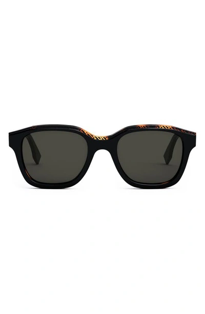Fendi The  Bilayer 51mm Geometric Sunglasses In Shiny Black / Smoke