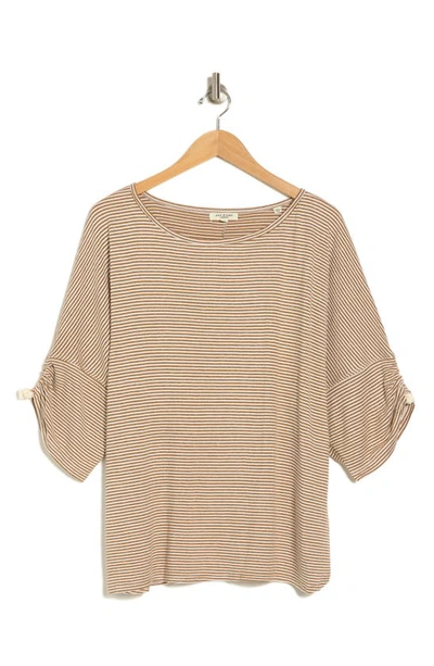 Max Studio Stripe Cinched Sleeve Top In Neutral