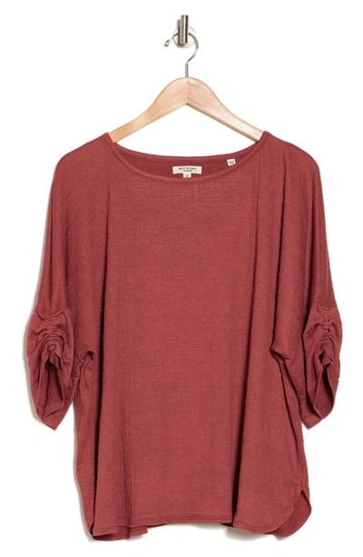 Max Studio Cinched Sleeve Top In Marsala