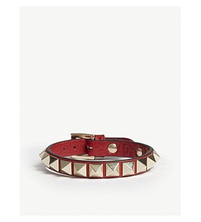 Valentino Garavani Rockstud Small Leather Bracelet In Red