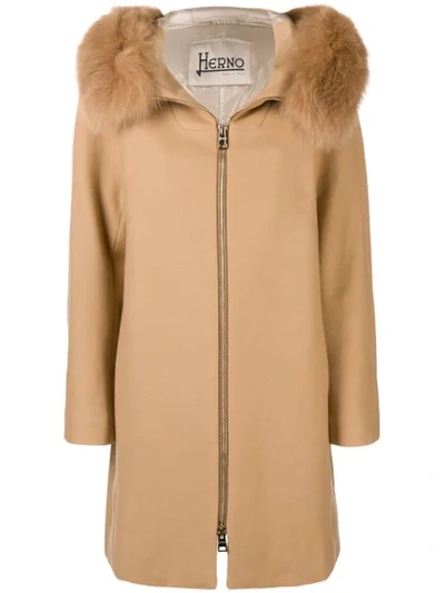 Herno Fox Fur Coat In Neutrals
