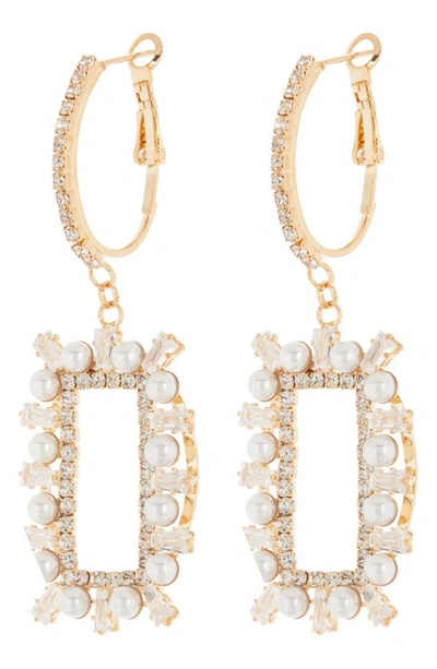 Tasha Imitation Pearl & Crystal Frame Drop Earrings In Gold