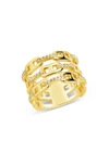 Sterling Forever Faux Stack Cz Station Chain Ring In Gold