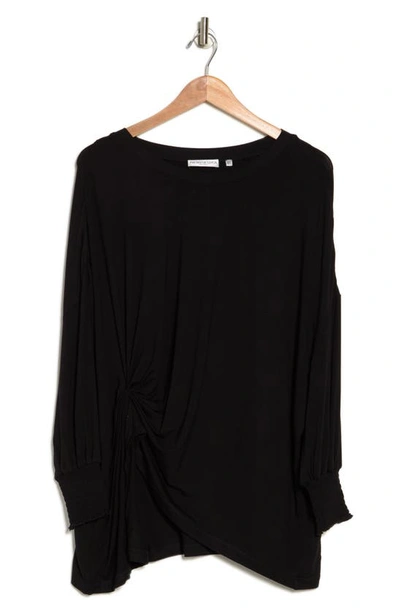 Patrizia Luca Oversize Long Sleeve Twist Front Top In Black