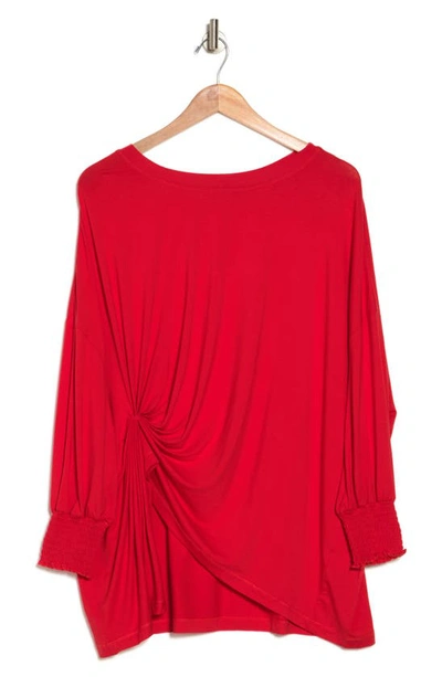 Patrizia Luca Oversize Long Sleeve Twist Front Top In Red