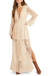 Wishlist Floral Embroidered Long Sleeve Maxi Dress In Cream