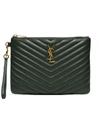 Saint Laurent Green Monogram Small Quilted Leather Pouch