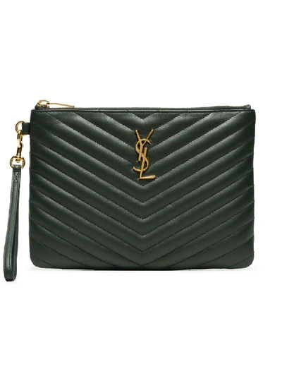 Saint Laurent Green Monogram Small Quilted Leather Pouch