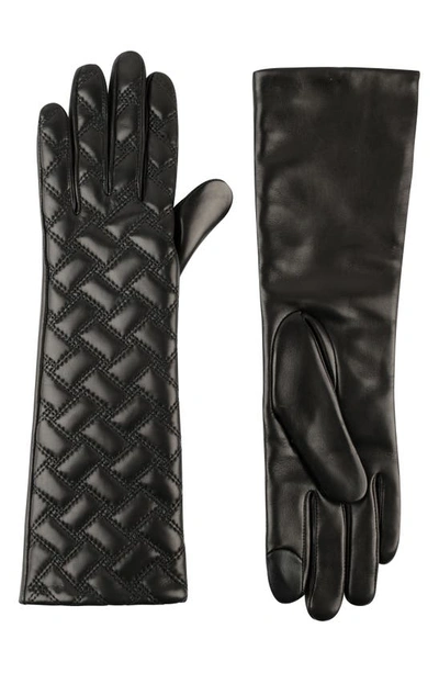 Kurt Geiger Long Quilted Leather Gloves In Black / Antique Brass