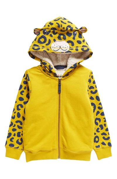 Mini Boden Kids' Faux Fur Lined Leopard Hoodie In Dijon Yellow Leopard