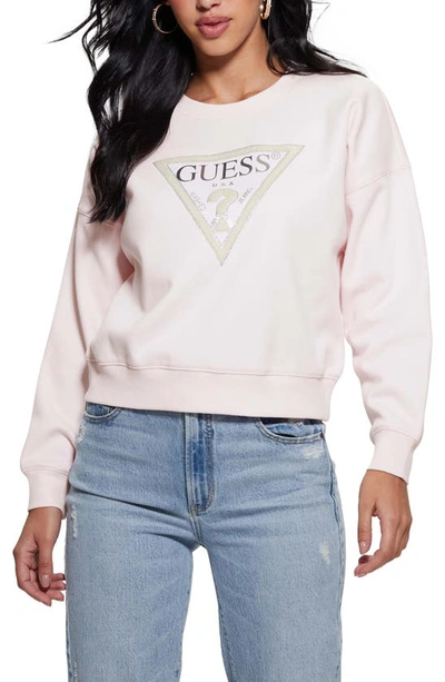 Guess Embellished Logo Sweatshirt In Low Key Pink