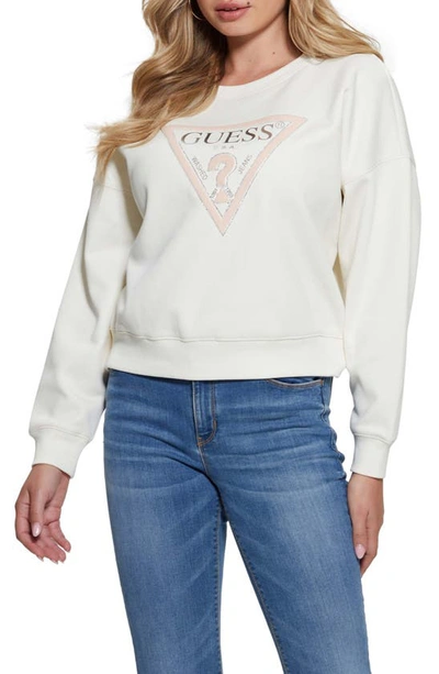 Guess Embellished Logo Sweatshirt In Cream White