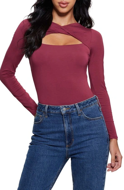 Guess Mena Cutout Long Sleeve Top In Tahiti Red