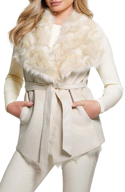 Guess Nami Reversible Faux Fur & Faux Suede Waistcoat In Pearl Oyster