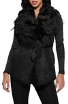 Guess Nami Reversible Faux Fur & Faux Suede Vest In Jet Black