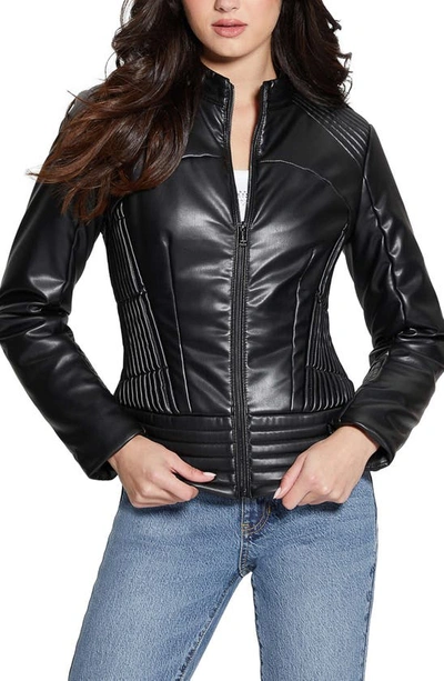 Guess Lea Corset Faux Leather Jacket In Black