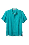 Tommy Bahama Sea Glass Short Sleeve Button-up Linen Camp Shirt In Riviera Azure