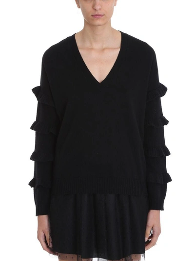 Red Valentino Long Sleeve Sweater In Black