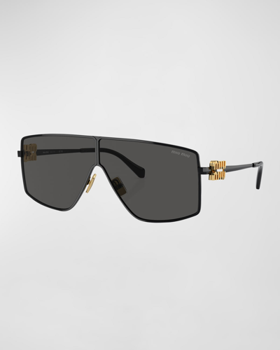 Miu Miu Oversized Shield Metal Sunglasses In Black