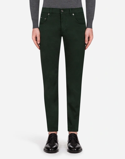 Dolce & Gabbana Five-pocket Pants In Stretch Cotton In Green