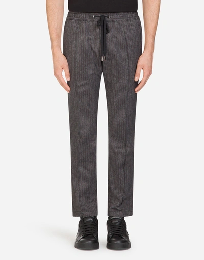 Dolce & Gabbana Jogging Pants In Printed Stretch Cotton In Gray