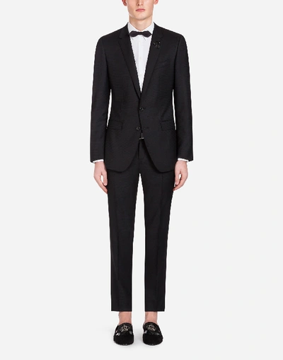 Dolce & Gabbana Jacquard Wool Martini Suit With Patch In Black