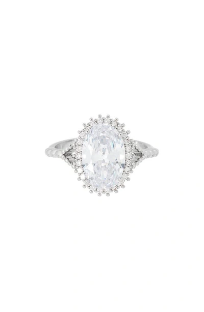 Nordstrom Rack Cubic Zirconia Oval Halo Ring In Clear- Silver