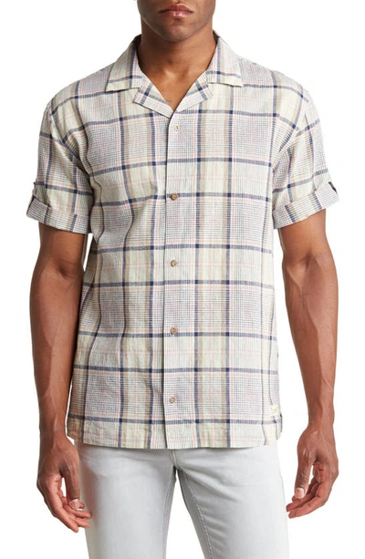 Scotch & Soda Short Sleeve Organic Cotton & Linen Button-up Camp Shirt In 6044-blue/multi Check