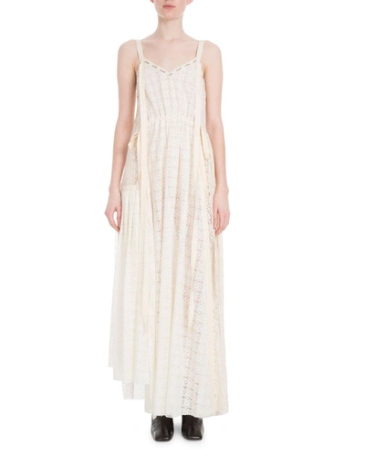 Loewe V-neck Lace Patchwork Maxi Dress In Ivory