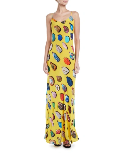 Libertine Bottle-print Spaghetti-strap Silk Slip Dress In Multi Pattern
