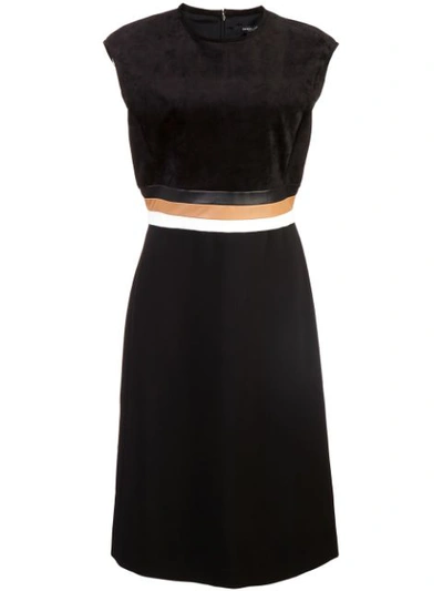 Derek Lam Sleeveless A-line Stretch Cady Dress W/ Leather Belt Insert In Black