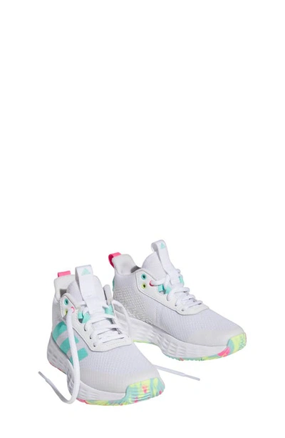 Adidas Originals Kids' Own The Game 2.0 Sneaker In White/ Flash Aqua/ Lucid Pink