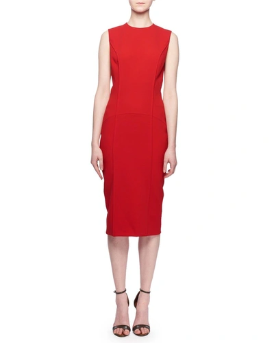 Victoria Beckham Sleeveless Crewneck Fitted Crepe Dress In Red