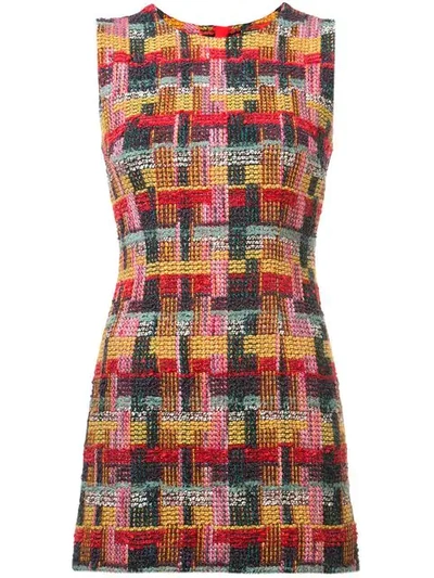 Adam Lippes Sleeveless Plaid Tweed Fitted Mini Dress In Red