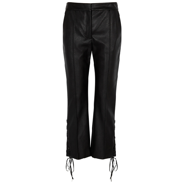 faux leather kick flare trousers