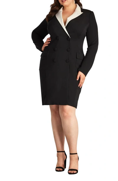 Tadashi Shoji Long Sleeve Tuxedo Dress In Ivory/black