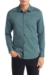 Ted Baker Laceby Slim Fit Geometric Print Stretch Button-up Shirt In Green
