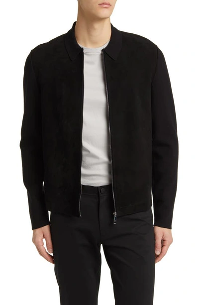 Ted Baker Pieter Mixed Media Zip Jacket In Black