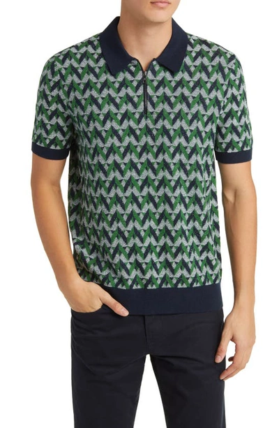 Ted Baker Mitford Jacquard Quarter Zip Polo In Green