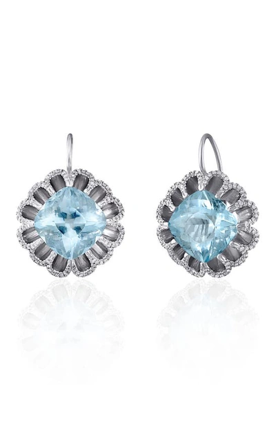 Mindi Mond Floating Aquamarine & Diamond Drop Earrings In White/ Diamond/ Aquamarine