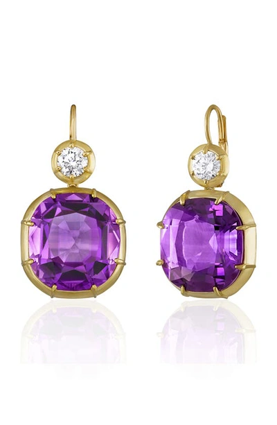 Mindi Mond Imperial Amethyst & Diamond Drop Earrings In Gold/ Diamond/ Amethyst