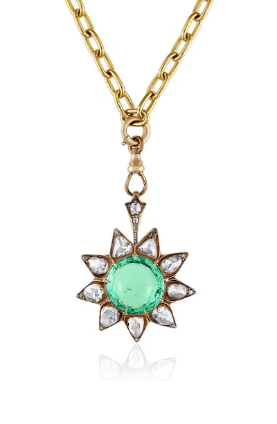 Mindi Mond Colombian Emerald & Diamond Sunburst Pendant Necklace In Yellow Gold